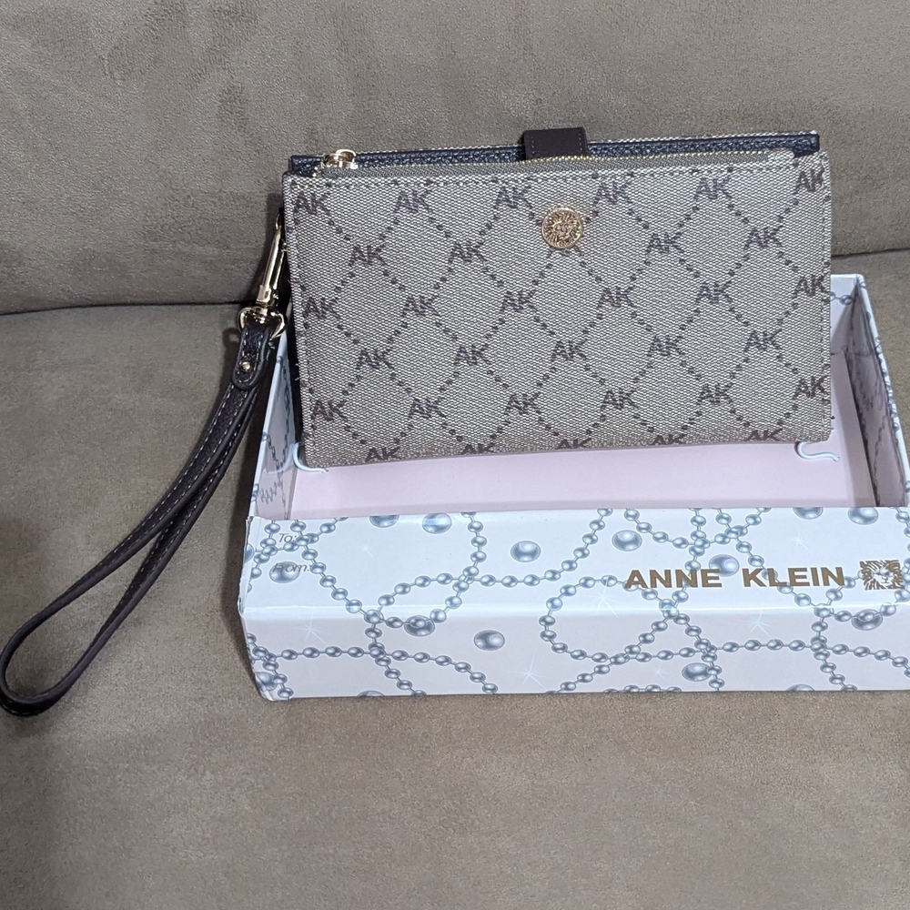 Anne Klein Signature Brown Wristlet Clutch